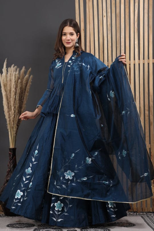Hand Painted Chanderi Lehenga Set