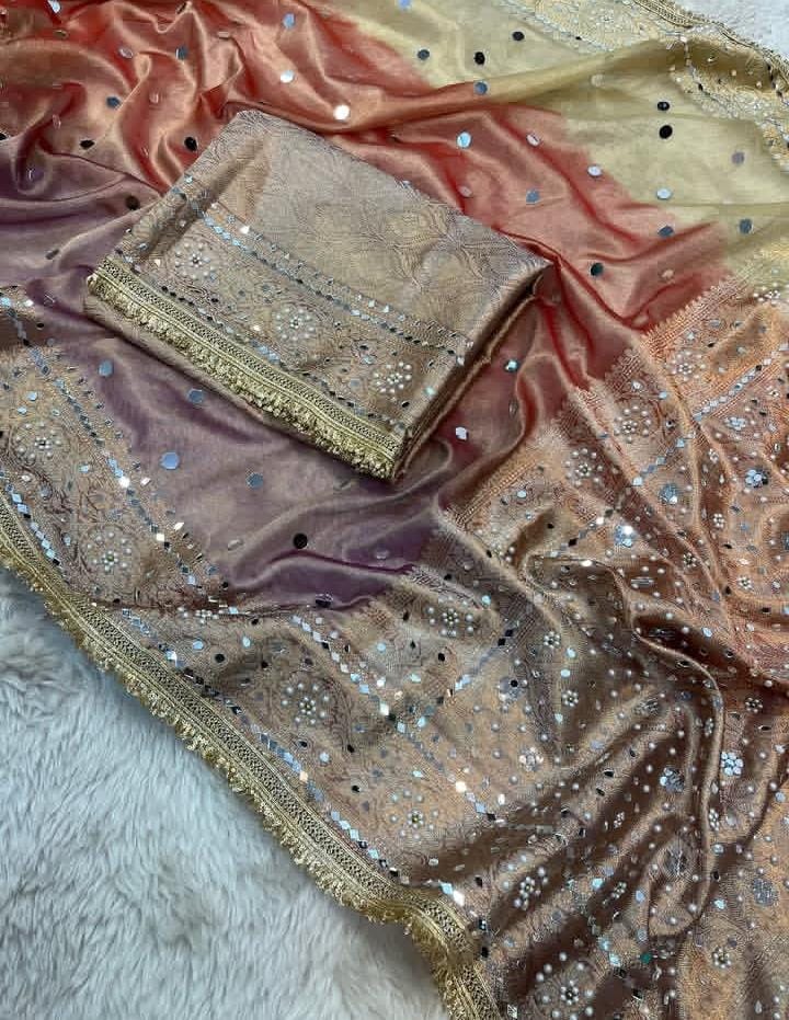 BANARASI TISSUE SILK WITH MIRROR AND LACE WORK