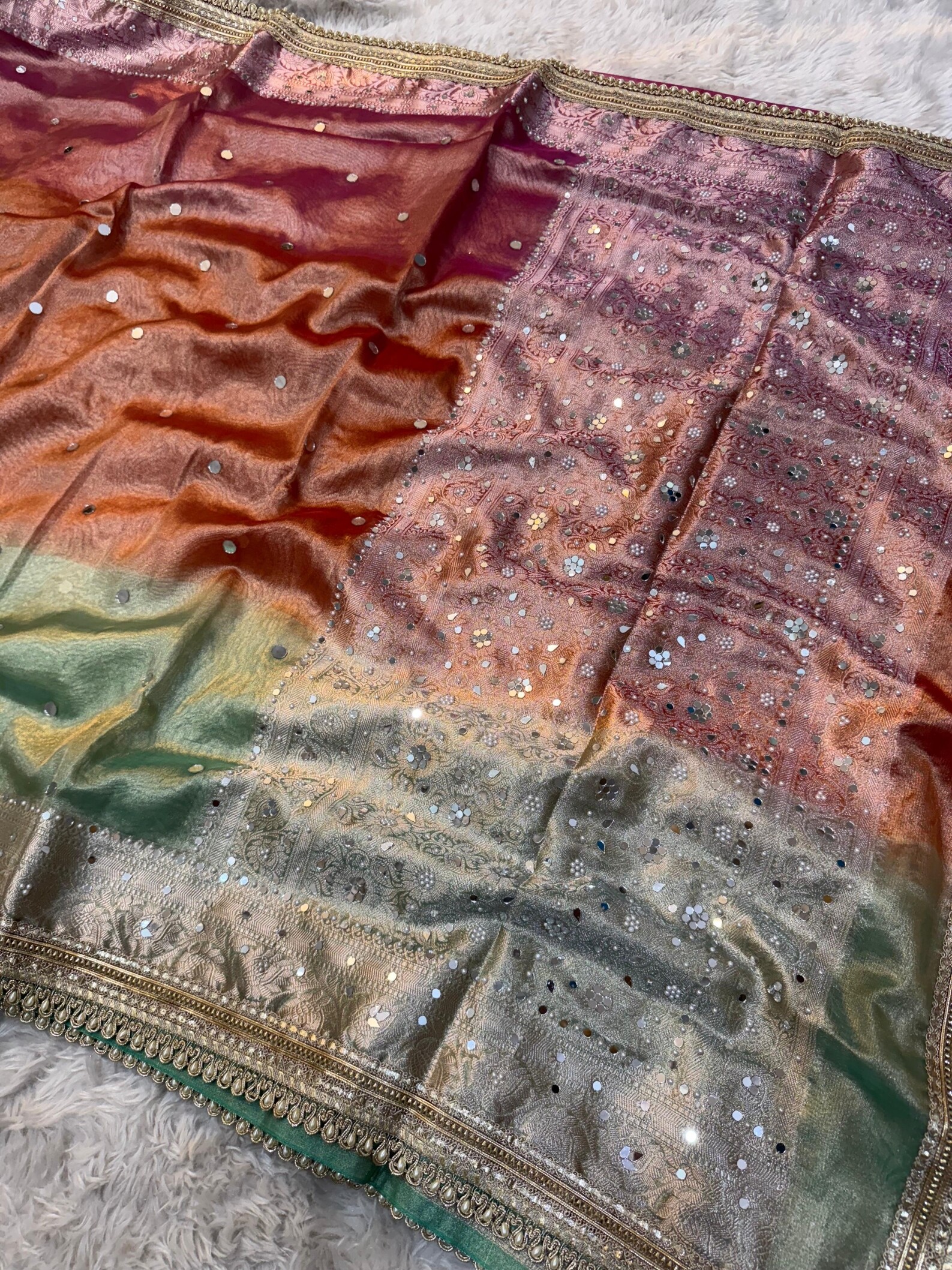 BANARASI TISSUE SILK WITH MIRROR AND LACE WORK