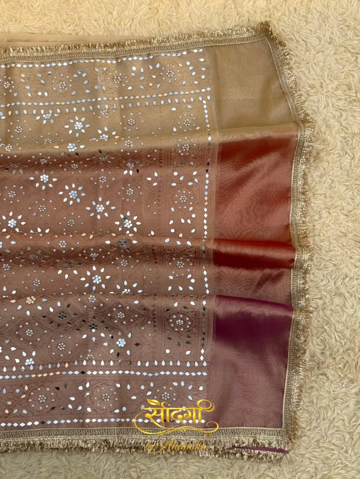 BANARASI TISSUE SILK WITH MIRROR AND LACE WORK
