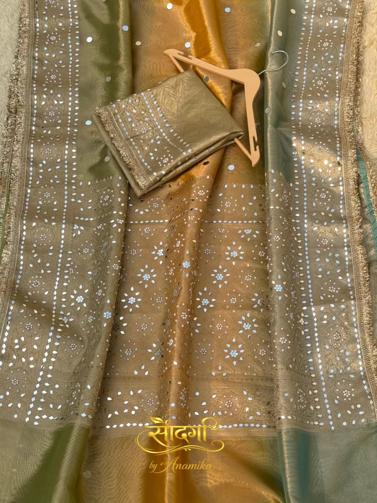 BANARASI TISSUE SILK WITH MIRROR AND LACE WORK