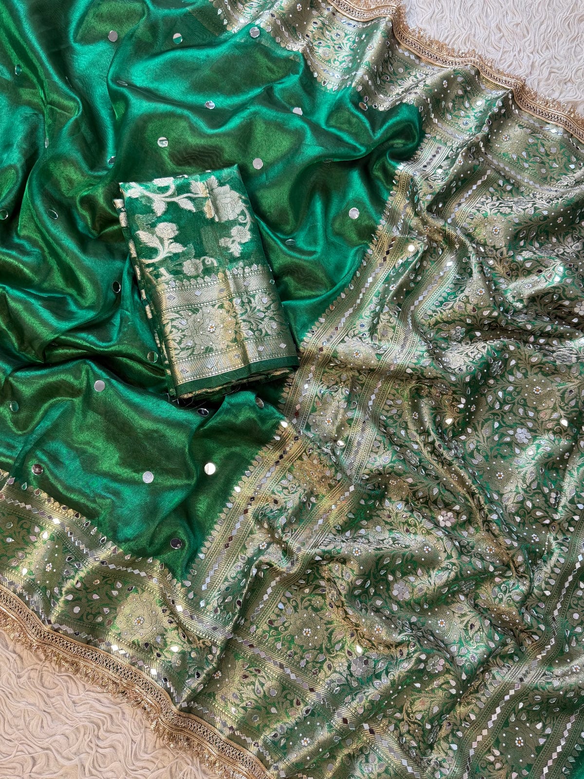 BANARASI SILK WITH MIRROR WORK AND LACE ATTACHED