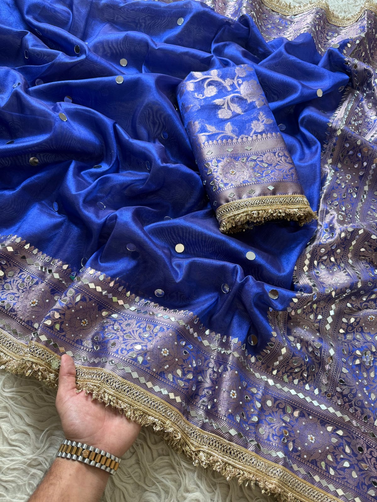 BANARASI SILK WITH MIRROR WORK AND LACE ATTACHED