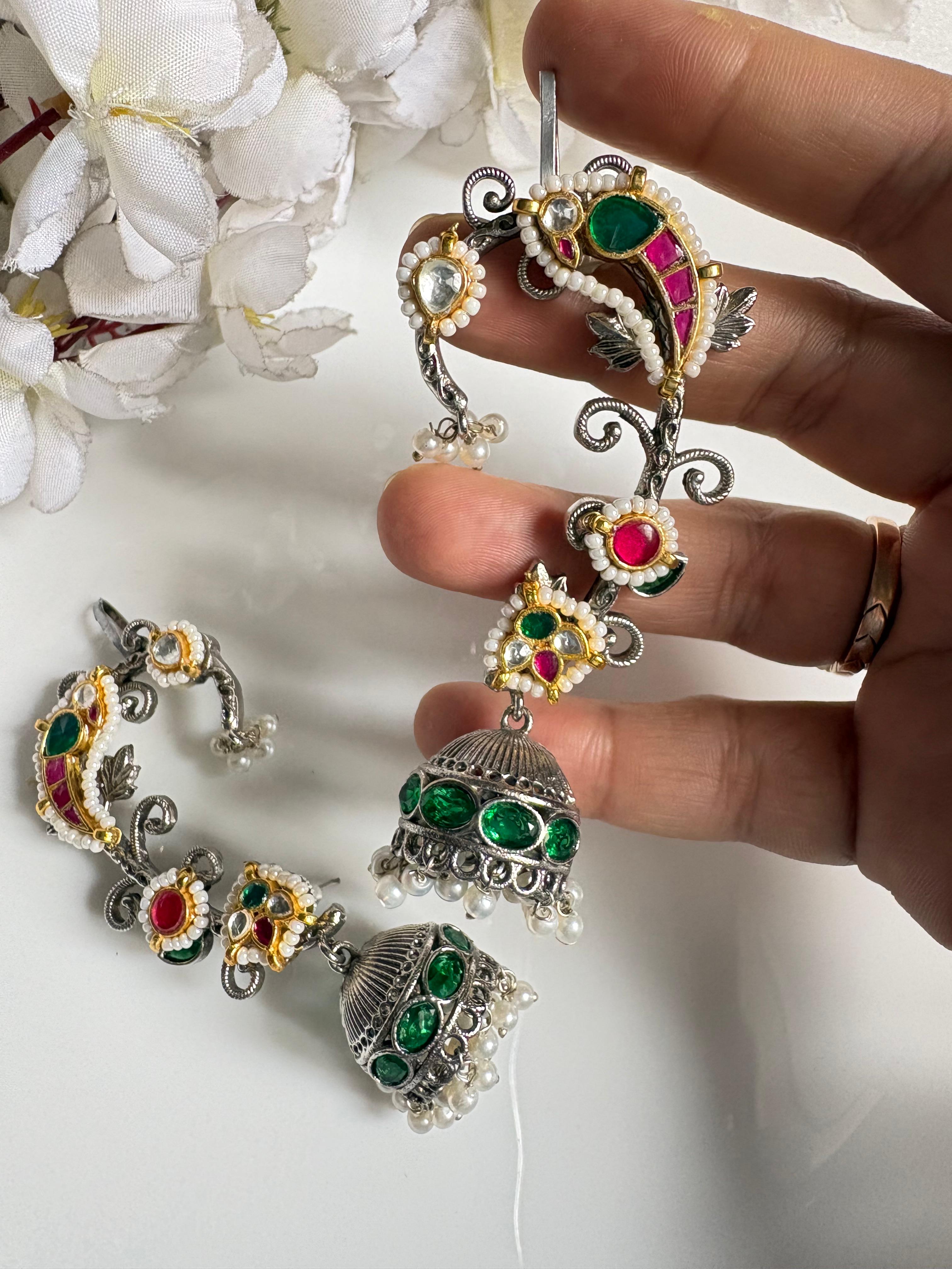 Pachi Kundan Fusion Silver Look-Alike Earcuffs