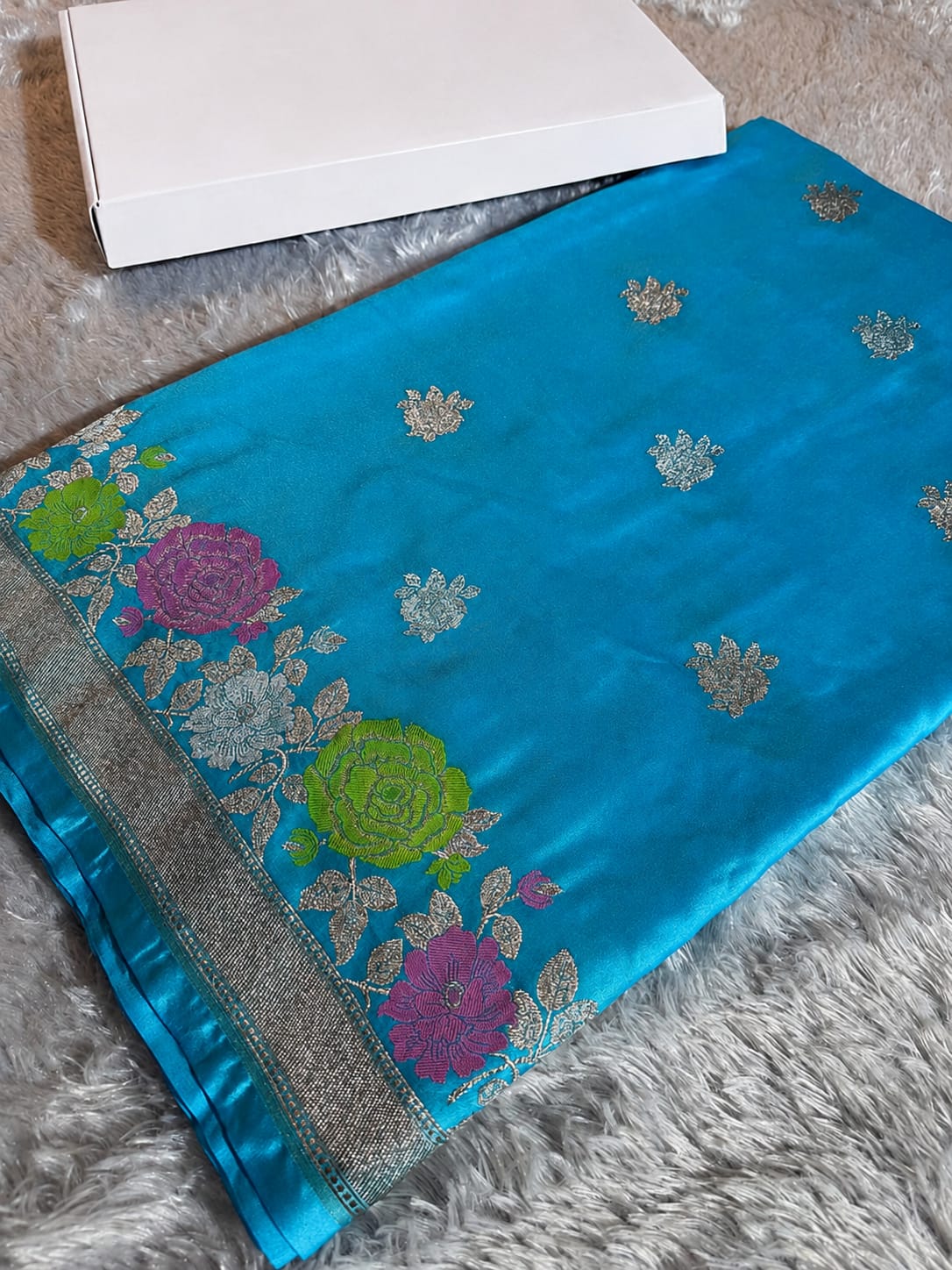 Banarasi Handloom Mashru Silk Saree (with Meenakari Floral Border)