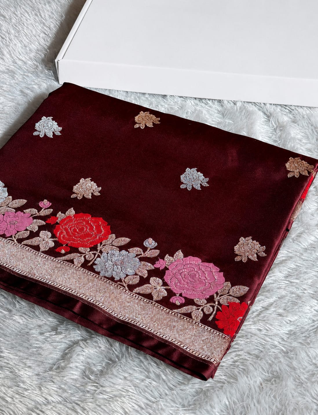 Banarasi Handloom Mashru Silk Saree (with Meenakari Floral Border)