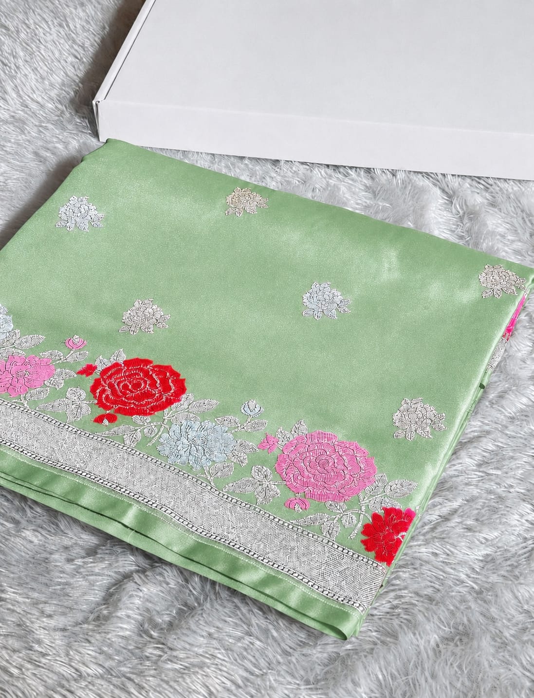 Banarasi Handloom Mashru Silk Saree (with Meenakari Floral Border)
