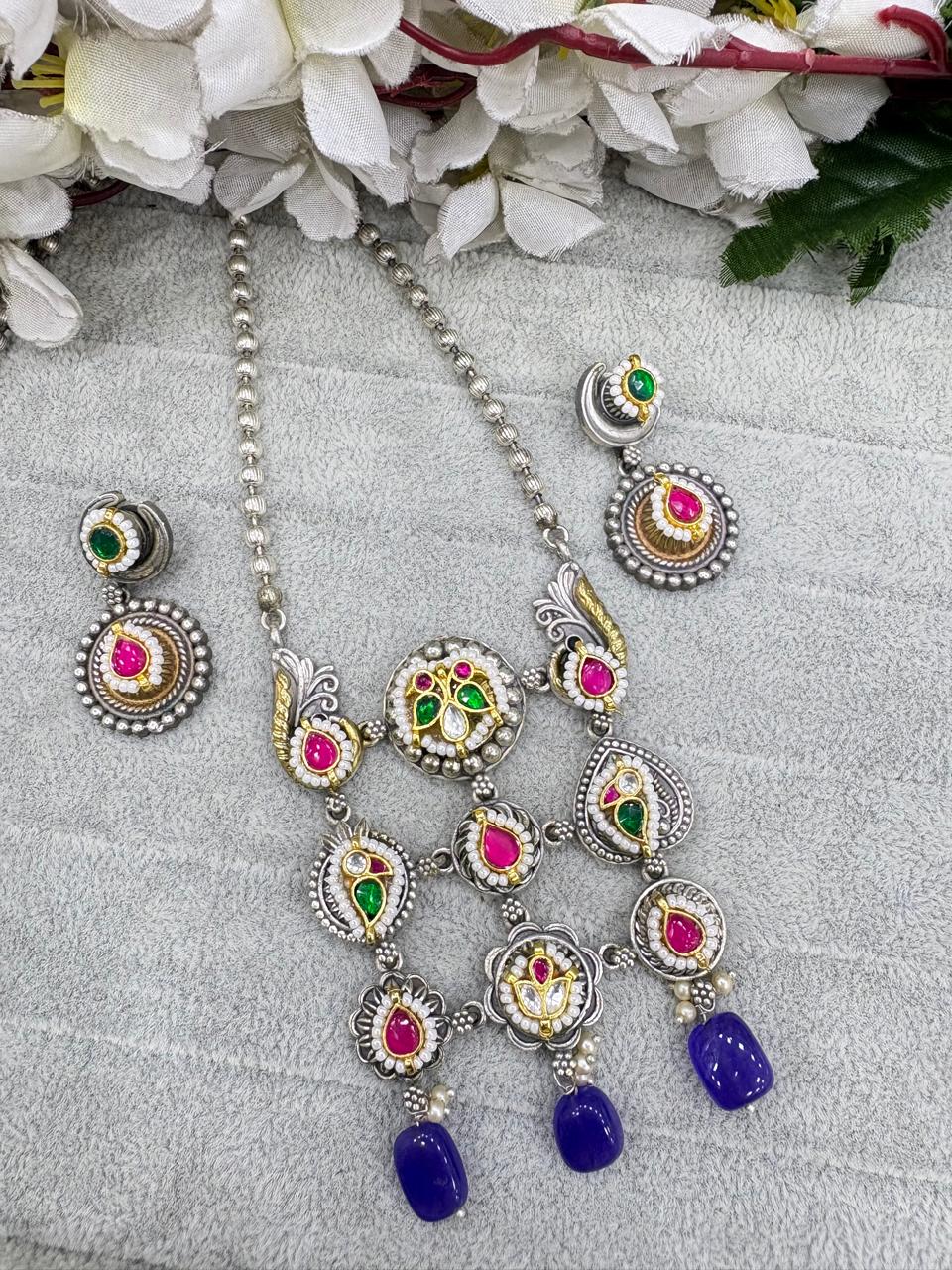 Dual-Tone SLA Kundan Fusion Necklace Set