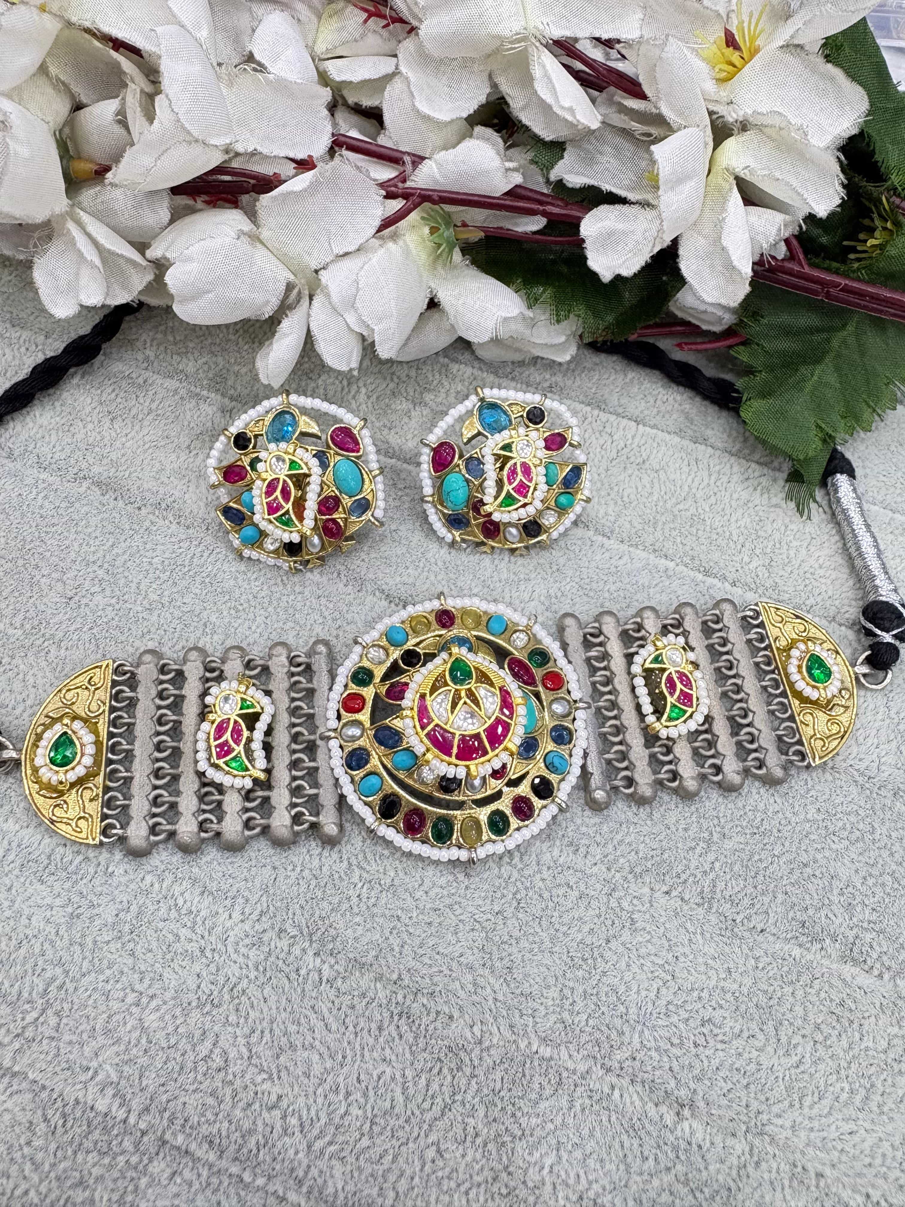Dual-Tone SLA Kundan Fusion Necklace Set